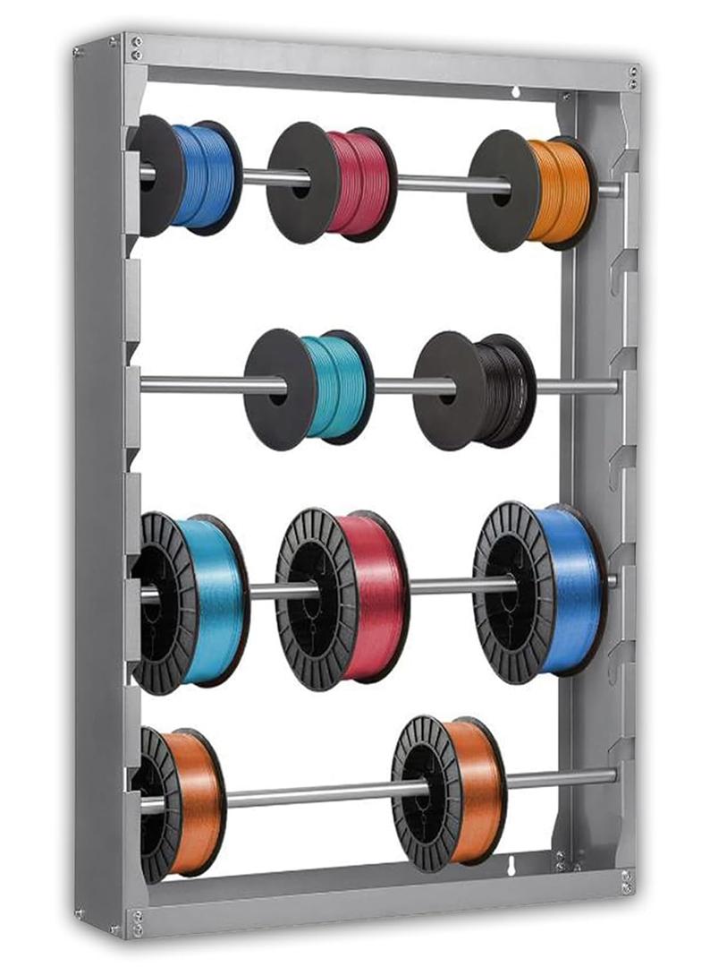 tonchean Wire Spool Rack, Cold-Rolled Steel Wire Spool Holder Wall Mounted Wire/Cable Dispenser with 4 Adjustable Rods Conduit Display & Storage for Electrical, Industrial & Retail Use Gray