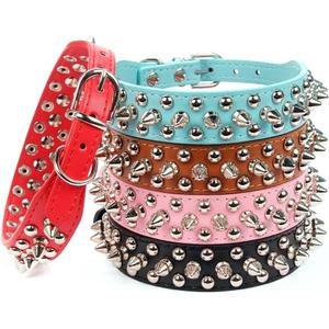Mushrooms Spiked Rivet Studded Adjustable Pu Leather Pet Collars for Cats Puppy Dogs (X-Large, Blue) (14.2"-18.1" Neck)