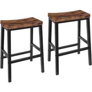HOOBRO Bar Stools, Set of 2 Bar Chairs, 23.6 Inch Saddle Stools, Kitchen Counter Seat with Footrests, Industrial Barstools for Dining Room, Kitchen, Counter, Rustic Brown and Black BF02MD01, 15.4"l X 9.1"w X 23.6"h