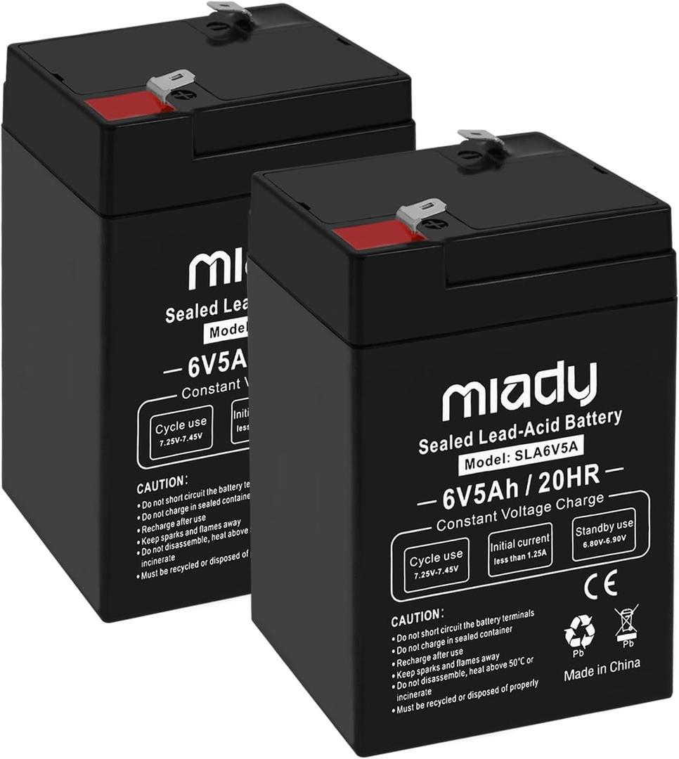 Miady 6V 5Ah Rechargeable Sealed Lead Acid Battery (2 Pack)