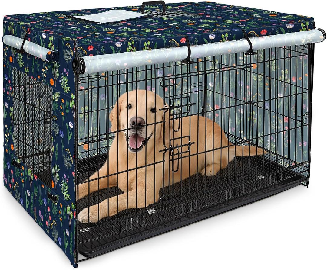 Bienbee Dog Crate Cover, 42 inches Windproof Crate Covers for Dog Cages Breathable Dog Kennel Cover Double Sided Zipper Dog Cage Cover for Wire Dog Cage Indoor Outdoor Protection (42.9"L x 28.7"W x 30.3"H, Flowering Branch)