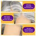 KOME Grey Synthetic Lace Front Wig,Silver Side Part Short Straight Glueless Bob Wigs for White Women Daily Use 10IN (#2/60HL)