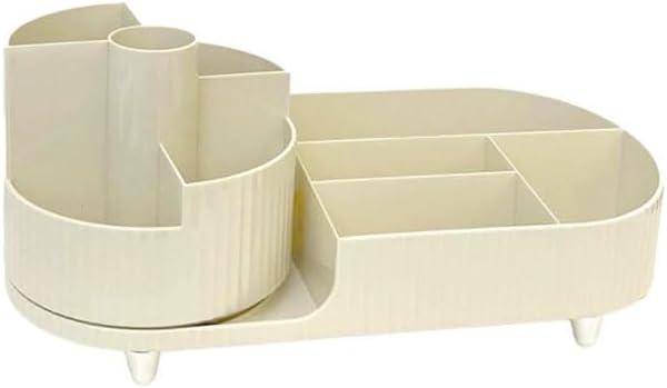 PEKJI Stylish for Home Plastic Pen Holder Large Capacity Stationery Pen Stand Rotatable Office Storage Box Simple Desktop Organizer Multifunctional, Beige
