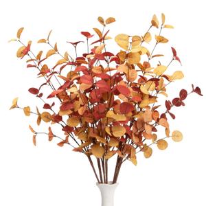 6 Pcs Artificial Eucalyptus Stems Fall Decorations with Fall Eucalyptus Leaves Autumn Decorations for Office and Home Artificial Plants for Floral Arrangement (Orange)