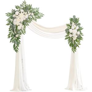 Artificial Arch Flowers Kit(Pack of 4),2Pcs Artificial Flower Arch Decor, 2Pcs Drapes, Ceremony and Reception Background Rose Decoration, White Champagne Floral Party and Outdoor Decor