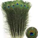 THARAHT 24pcs Peacock Feathers Natural Long in Bulk 30-32 inch(75-80 cm) for Floral Arrangements DIY Craft, Wedding Home Party Holiday Decoration Peacock Feathers