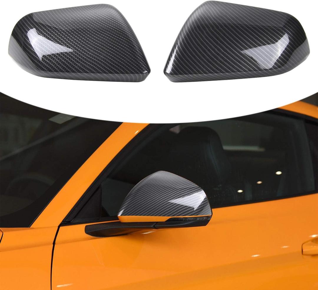 RT-TCZ Rearview Mirror Cover Trim Kit Decoration Compatible with Ford Mustang 2015 2016 2017 2018 2019 2020 2021 2022 2023 2024(Carbon Fiber Grain)