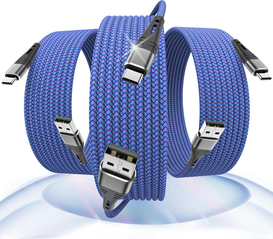 USB C to USB A Cable, Nylon Braided 3 Pack 3 ft Type C 3A Fast Charger Cord for iPhone 16/15 pro max, Samsung Galaxy S22 S21 S20 S10 S9 S10E, Note 20 10 9 8, Moto G7 G8, LG K51& More (Blue)