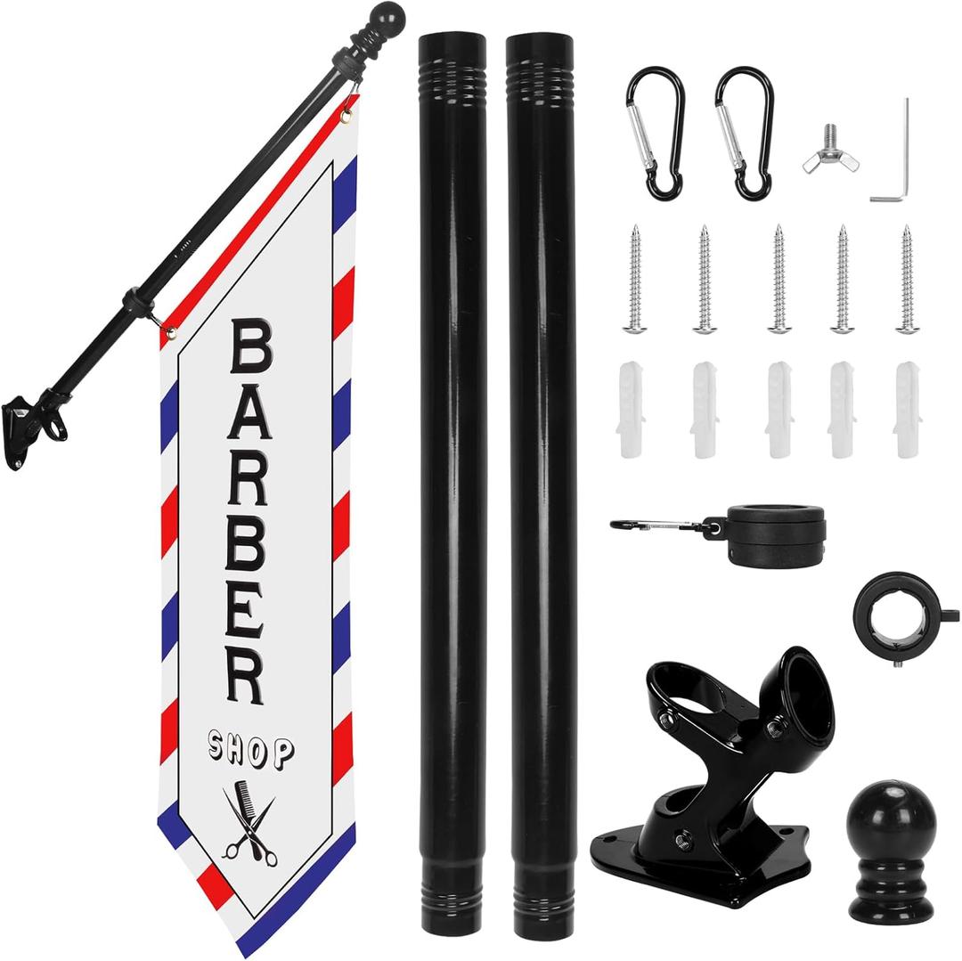 Outdoor Barber Shop Banner Sign 42x12 Double-Sided Heavy-Duty Canvas with Pole Kit & Metal Bracket Hanging Business Storefront Advertising Signage