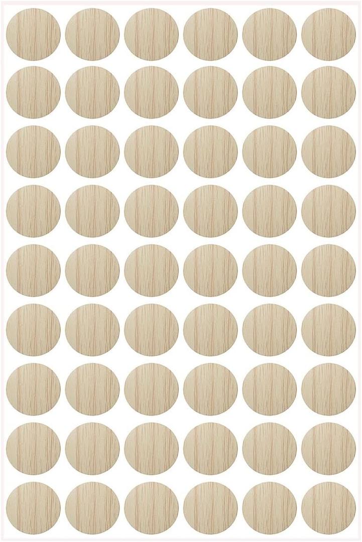 54 PCS in 1 Sheet Self-Adhesive Screw Hole Stickers PVC Covers Caps Plastic Screw Free Sticker Waterproof Dustproof Wood Textured Cover 21mm/0.82" Dia for Wooden Furniture Oak