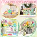 2 x 3 Pcs Easter Table Decorations, Easter Tiered Tray Decor, Colorful Wooden Easter Eggs Signs, Glitter Easter Decoration Farmhouse Tabletop Centerpiece for Home Kitchen Office Spring Party