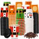 FULJOOY 60 PCS Christmas Coffee Cups 12 oz Paper Snowman Disposable Insulated Cups with Leak Proof Lids and Extra Thick Insulated Beverage Cups for Hot & Cold Liquids
