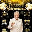 Retirement Backdrops for Photoshoot Black Gold Happy Retirement Party Decorations 78 x 70 Inch Retire Banner Photography Background for Women Men Retired Party Supplies