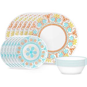 Corelle Terracotta Dreams Dinnerware Set for 6 18 Pieces Dinner Plates, Appetizer Plates, and 18 Oz Bowls Dishwasher, Microwave, and Freezer Safe Proudly Made in the USA