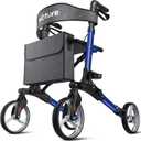 WOTURE Foldable Rollator Walker with Seat & Backrest 8" All Terrain Wheels for Indoor/Outdoor Use, Lightweight Mobility Aid with Storage Bag & Cane Holder, Adjustable Handles & Brakes, Blue