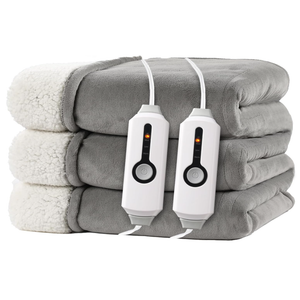 RALYSUN Electric Heated Blanket King Size 90"x100"  DualSided with Microplush & Sherpa Fabric, 4 Heat Settings & 10 Hours Auto Off, Machine Washable  Light Gray