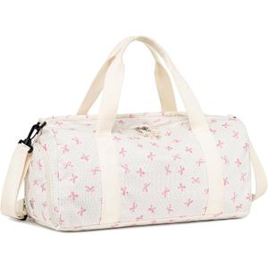 Gym Bag Sports Duffle Bag with Wet Pocket Weekender Overnight Bags with Waterproof Shoe Compartment for Girls Kids Women Dance Workout Travel Bags (Bow Pink)