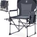 EVER ADVANCED Camping Directors' Chair with Side Table, Portable Folding Chair with Compact Size, Heavy Duty Lawn with Pocket for Camping, Lawn, Sports and Fishing, 400lbs, Grey