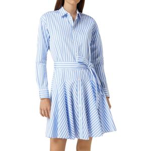 Womens Striped Mini Dress Long Sleeve Belted Button Down Shirt Dress Summer Fall Casual Dress (Small, Blue)