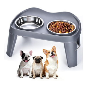 Petizer Small Sized Elevated Dog Bowls, No Spill Pet Feeder, Raised Bowl Stand with 2 Thick 35OZ Stainless Steel Food and Water Bowl Set, Grey (for Small/Medium Dogs)