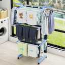 HOMIDEC Clothes Drying Rack, Large 4-Tier Foldable Drying Rack Clothing (67.7H x 19.7W x 30L Inches), Movable with 4 Castors. Multifunctional Stainless Steel Laundry Drying Rack, Blue