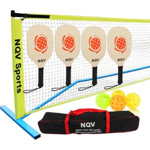 NQV Pickleball Net with 4 USAPA Approved Graphite Pickleball Paddles,Regualtion Size 22FT Pickle Ball Net, Outdoor Pickleballs, Carry Bag, Grip Tape,Weather Resistant Metal Frame