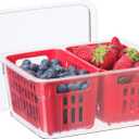 Oggi Berry Container for Fridge - Double Colander Basket - Ideal Berry Containers for Fridge, Includes Berry Colander Insert (8.75" x 6.75" x 3.75"), Red