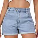 VIPONES Denim Shorts Women Stretchy High Waisted Fold Hem Jean Shorts 3.5 Inch Inseam Casual Summer Hot Shorts After Dusk Blue (Blue, XS)