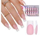 French Gel Nail Tips - Jofay Fashion French Tip Press on Nails, 10-Piece Set 320Pcs Pink long Square Nail Tips, No Need to File 3 in 1 Acrylic Fake Nails for Nail Art DIY & Nail Extension, 16 Sizes