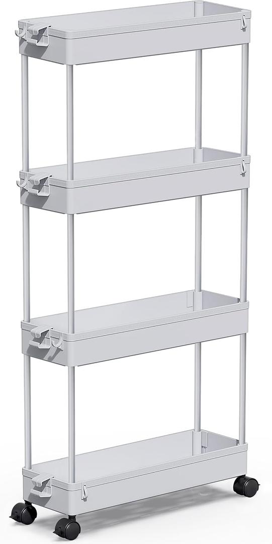 SPACEKEEPER Slim Rolling Storage Cart 4 Tier Bathroom Organizer Mobile Shelving Unit Storage Rolling Utility Cart Tower Rack for Kitchen Bathroom Laundry Narrow Places, Gray (Grey)