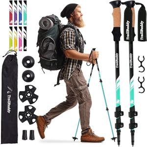 TrailBuddy Trekking Poles - Lightweight, Collapsible Hiking Poles for Snowshoe & Backpacking Gear - Pair of 2 Walking Sticks for Hiking, 7075 Aluminum with Cork Grip (Aqua Sky)