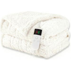 Heated Blanket Heated Throw, Electric Blanket 50"x60" Heating Blanket with 8 Hours Auto Off 10 Fast Heating Levels Machine Washable Sherpa Heated Blanket with Overheating Protection, White
