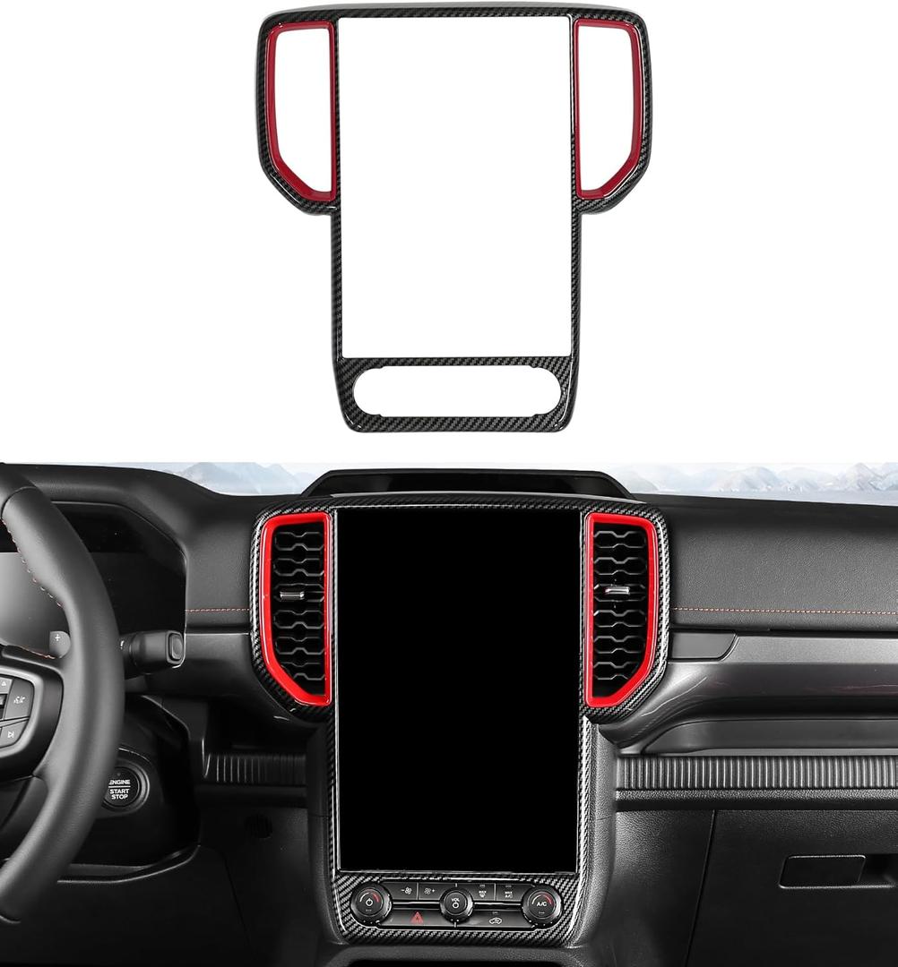 Center Console Cover Navigation Screen Panel Cover Trim Fit for 2024 2025 2026 Ford Ranger XLT Lariat Raptor, Dashboard Frame GPS Screen Trim Center Console Display Cover(for 12 Inch Screen)