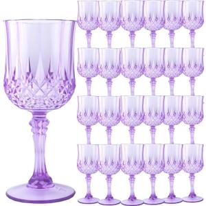 Plastic GlassesPlastic Goblets Vintage Style Cordial Drinking Glasses for Wedding Reception, Grand Event Party Supplies (24, Purple)