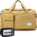 Small Gym Bag for Women, Travel Duffle Bag Carry On Weekender Bag with Shoe Compartment (Canvas-Brown)