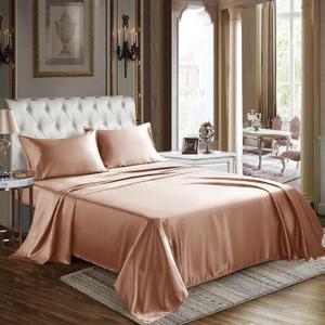 CozyLux Satin Sheets King Size - 4 Piece Salmon Pink Bed Sheet Set with Silky Microfiber, 1 Deep Pocket Fitted Sheet, 1 Flat Sheet, and 2 Pillowcases - Smooth and Soft