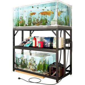 40 Gallon Fish Tank Stand with Power Outlets, Adjustable Aquarium Stand, Heavy Duty Terrarium Stand, Metal reptile tank stand, Suitable for Home Office,660LBS Capacity, Black