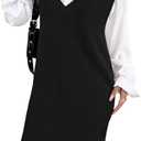 Zeagoo Women's V Neck Sweater Vest Dress Oversized Sleeveless Casual Pullover Sweater Fall Winter Knit Slit Short Dress (XX-Large, Black)