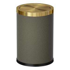 2.4 Gallon Bathroom Trash Can with Lid, Pu Leather Modern Garbage Can, Round Decorative Waste Basket, for Near Desk, Powder, Bedroom, Hotel, Office, Home (9L-Checked Grey)