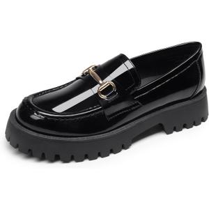 DREAM PAIRS Loafers for Women Platform Chunky Penny Loafer Slip On Casual Dressy Business Shoes with Arch Support (7, Black-patent)