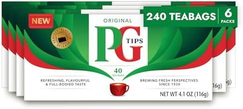 PG Tips Premium Black Tea For a Classic Caffeinated Beverage, Black Tea Bags, 240 Total Bags (40 Count - Pack of 6) BBD:01-2026