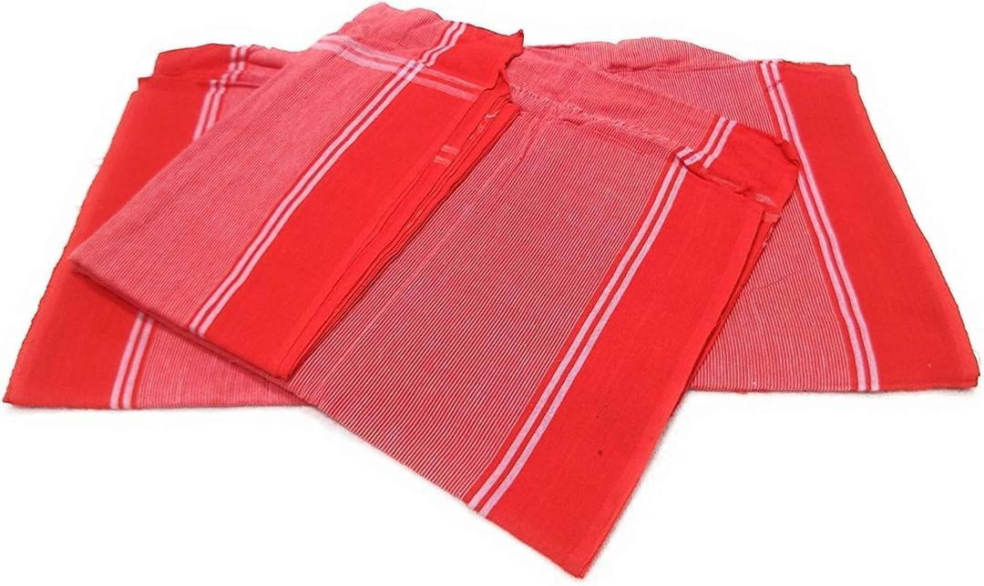 Red Color Cotton Stripped Lal Parna/Gamcha/Angvastra/Bath Towel/Kasi/Kashi Red for Pandit Purohit Pooja Path Samagri Puja Hawan havan Anushthan Items (Pack of 4) Religious Events