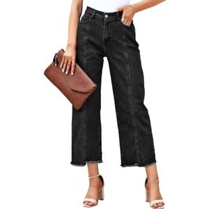 Sidefeel Women's Jeans High Waisted Wide Leg Loose Fit Straight Leg Zimbaplatinum Cropped Denim Pants, Size 6