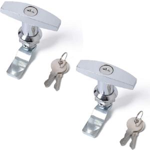 2 Pcs T Handle Door Lock RV Trailer Door Cam Lock Zinc Alloy Bright Chrome Garage Door Lock Latch Cabinet Toolbox Handle Lock