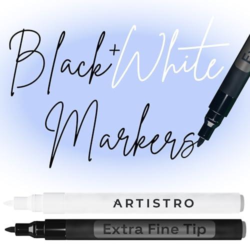 ARTISTRO 2 Black & White Acrylic Paint Markers - 0.7mm Extra Fine-Tip Paint Pens - Perfect for Crafting, Art Projects, & More