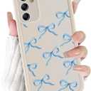 Cute Bow Case for Samsung Galaxy A14 5G 6.6'', Blue Ribbon Bow Pattern Print Design Funda Aesthetic Coquette Slim Soft TPU Silicone Shockproof Full Camera Protective Cover for Women Girl - White
