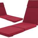 72 x 21 Inch Outdoor Chaise Lounge Cushions Set of 2 - Removable Cover, 4-Section Design, Water-Repellent & Fade-Resistant, 6 Tie Straps, Replacement for Patio & Pool Chairs - Burgundy
