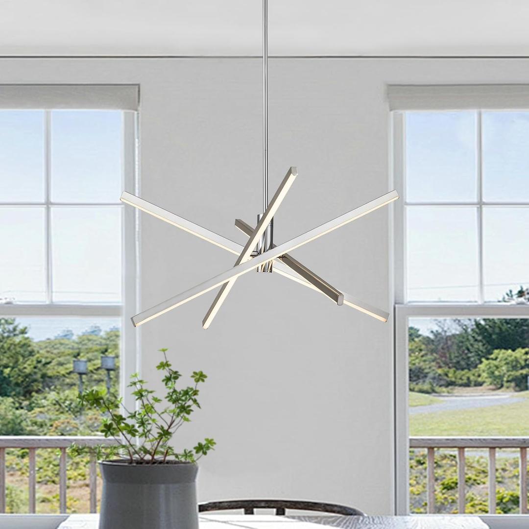 Y'INSP Modern Sputnik Chandeliers, Brushed Nickel Dining Room Light Fixture, LED Linear Pendant Light for Kitchen Island Bedroom Living Room Entryway, LED Embedded Pendant Lighting Fixture (27.55inch)
