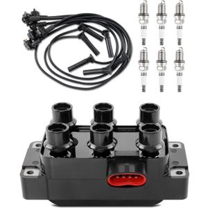 DG452 Ignition Coil Pack & 6 PCS Iridium Spark Plugs & Wire Set Compatible with Ford Mustang Ranger Aerostar E-150 Econoline 4.0L, for Mazda Navajo 4.0L, for Mercury MOUNTAINEER 4.0L