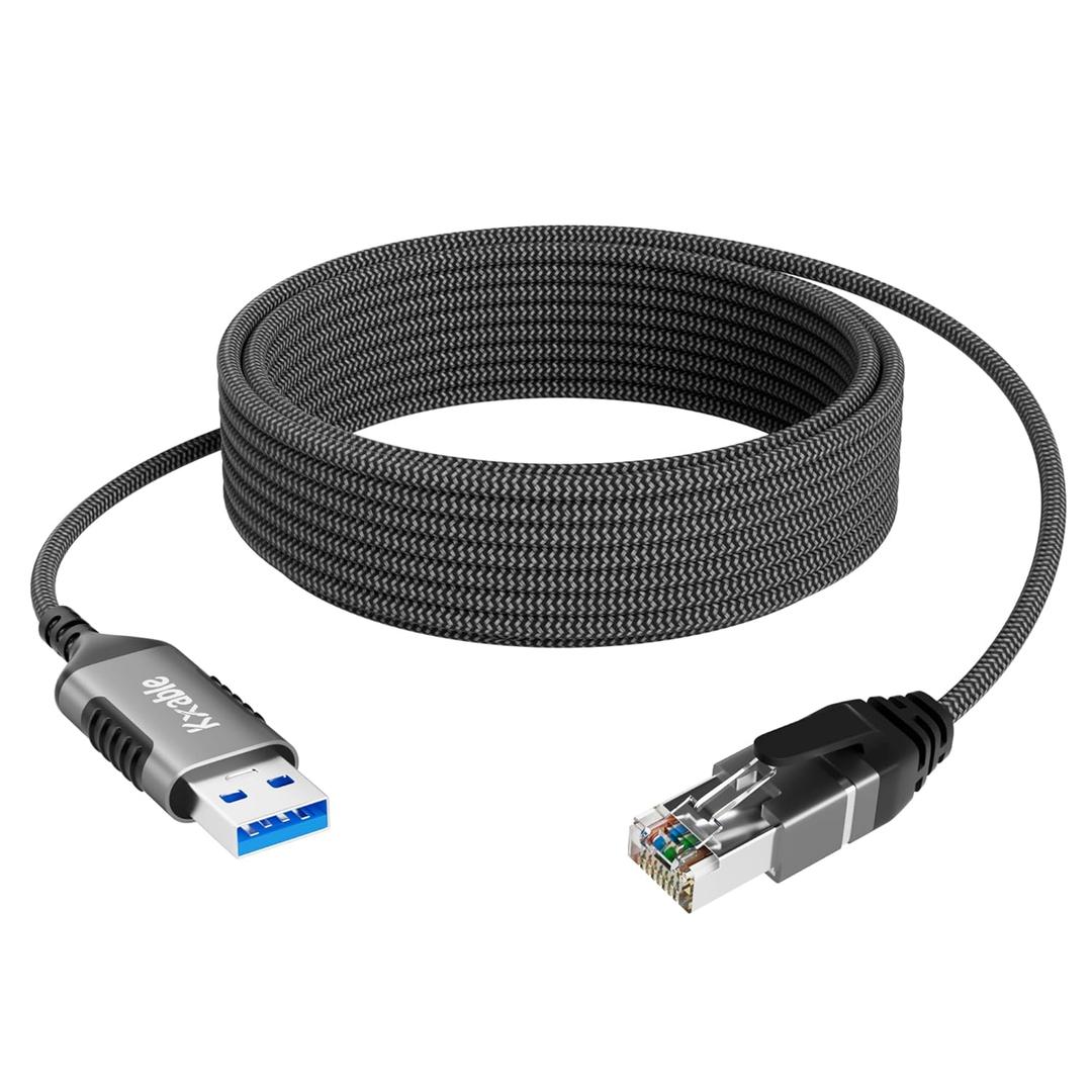 Slim USB to Ethernet Cable 4 FT, USB 3.0 A to RJ45 Thin Cord, Directly Connected, Aluminum, Braided, OFC, USB to RJ45 Gigabit LAN Network Cable for Laptop, PC, Switch and More, OD: 3.6mm